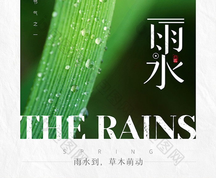 简约大气24节气春天雨水海报