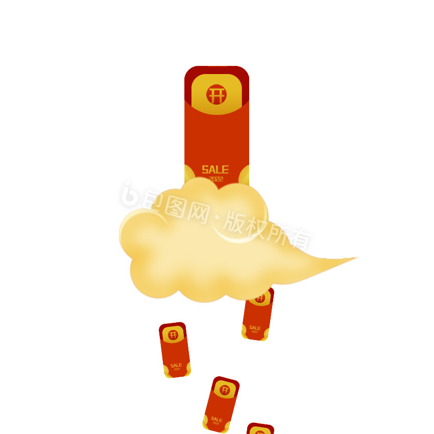 红金色立体新春红包雨动效动图GIF图片