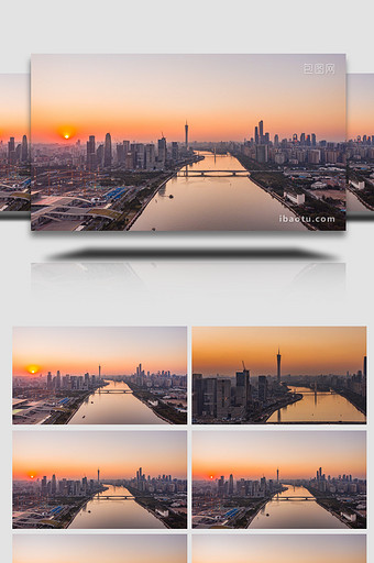 震撼广州城市日落夕阳航拍4k延时图片