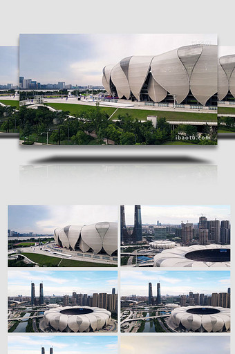 城市地标杭州奥体中心奥林匹克公园4K航拍图片