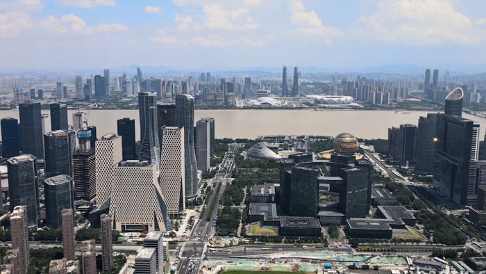 城市地标杭州CBD市民中心天际线4K航拍