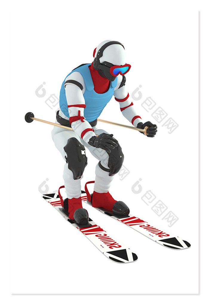 白色滑雪冰雪运动模型元素