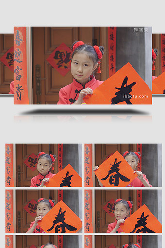 节日实拍新年春节小女孩拿着福舞蹈4K图片