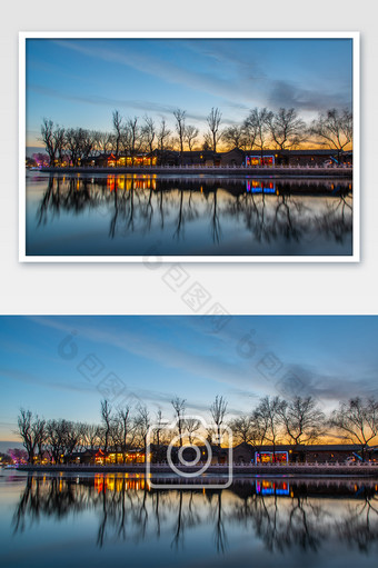 北京冬天的地标什刹海风景区建筑摄影图片