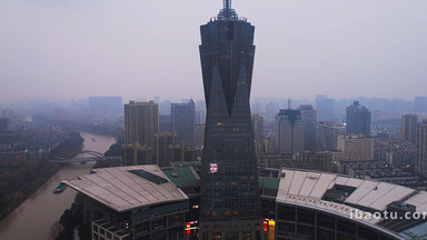 杭州市上城区全民健身中心大楼城市航拍视频