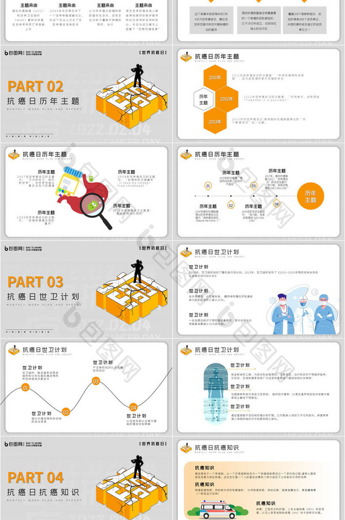 橙色活力风世界抗癌日知识宣传PPT模板