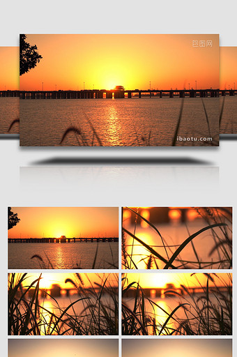 温暖治愈夕阳下海边大桥风景空镜实拍图片