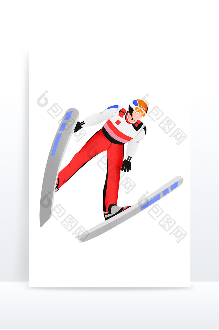 冰雪项目跳台滑雪扁平风卡通手绘