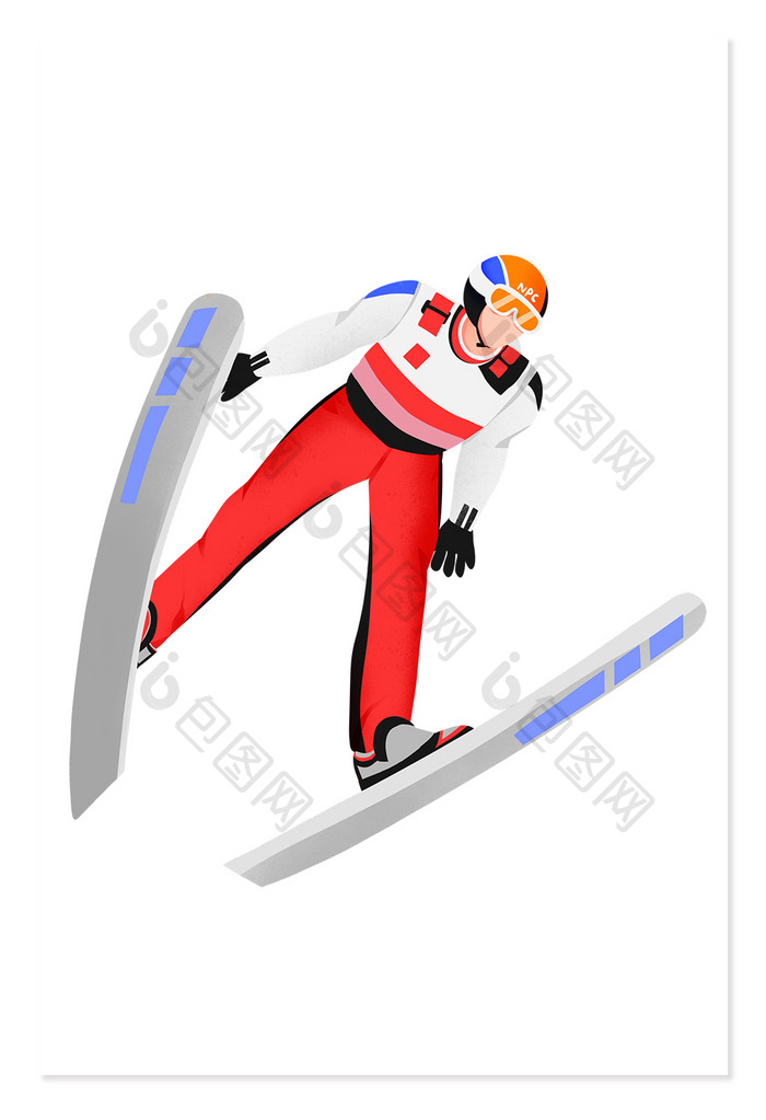 冰雪项目跳台滑雪扁平风卡通手绘