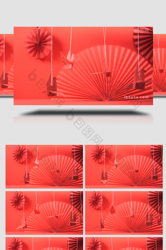 节日春节喜庆氛围悬挂的千纸鹤素材4K