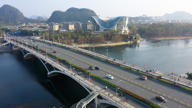 桂林解放桥地标建筑4k实拍视频