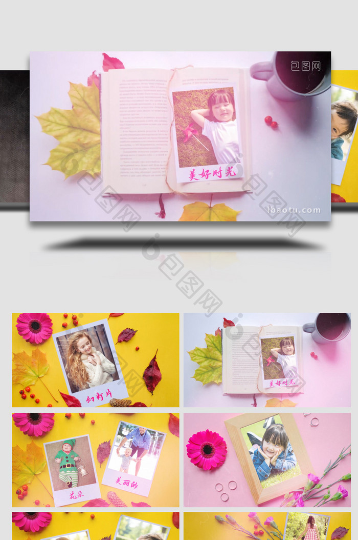 温馨彩色花卉叶子展示照片写真相册AE模板