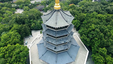 自然风景杭州西湖湖面雷峰塔风景区4K航拍