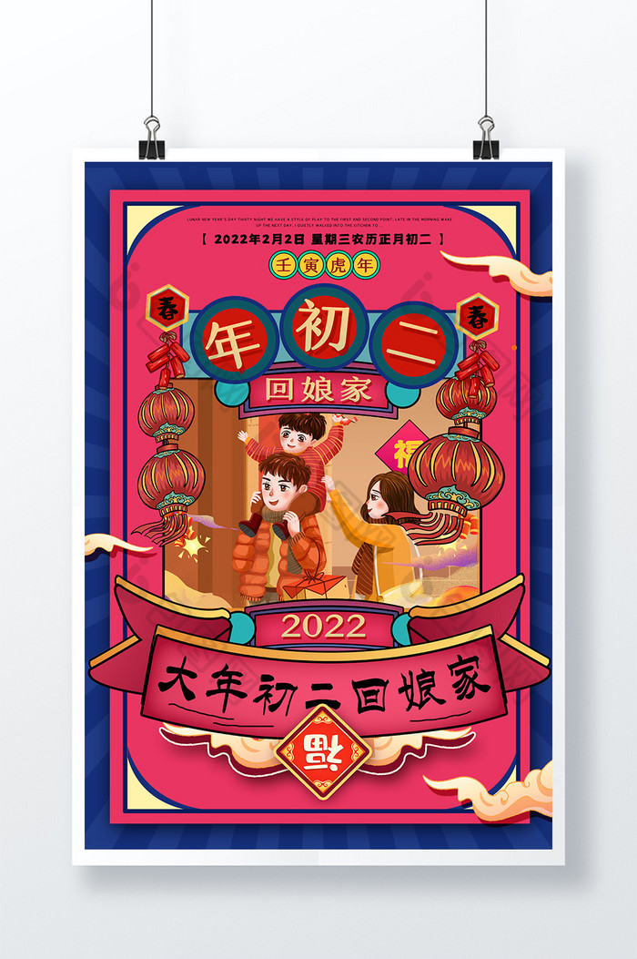 新年中国习俗回娘家大年初二创意海报设计