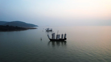 自然风景太湖湖景落日美景复古帆船4K航拍