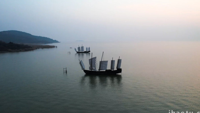 自然风景太湖湖景落日美景复古帆船4K航拍