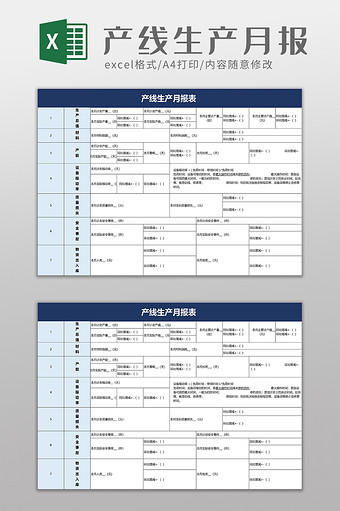 产线生产月报表excel模板图片