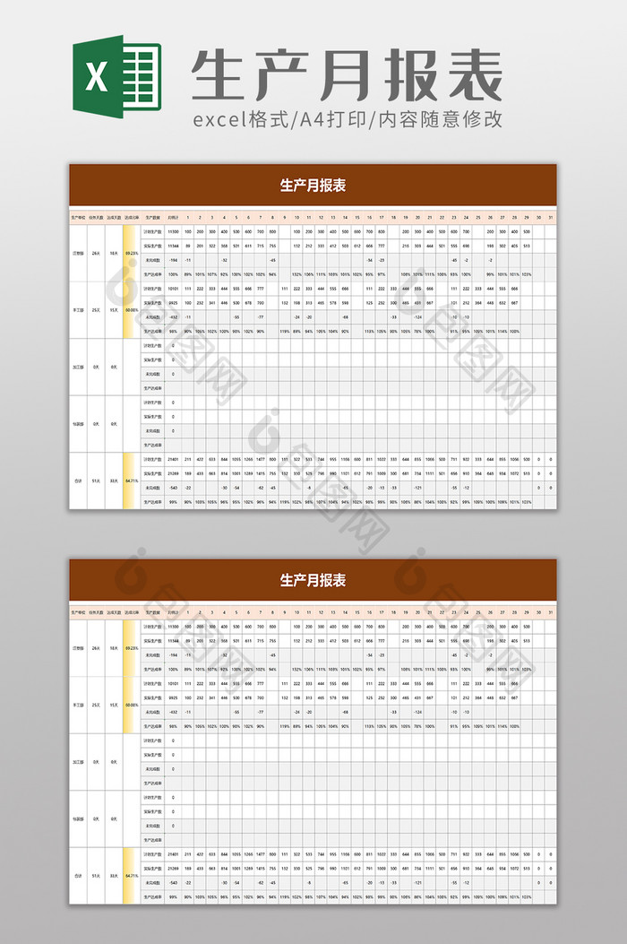 生产月报表excel模板