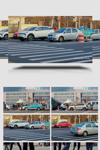 交通工具路口斑马线行驶中的汽车实拍4K图片