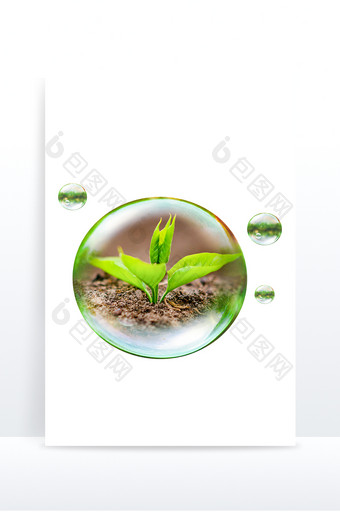 环保元素合成概念小树苗发芽绿色植物气泡图片
