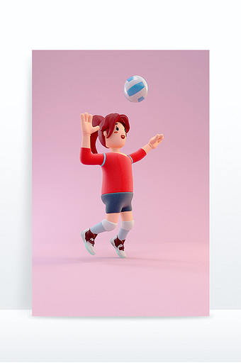 C4D创意卡通排球女将运动人物模型图片