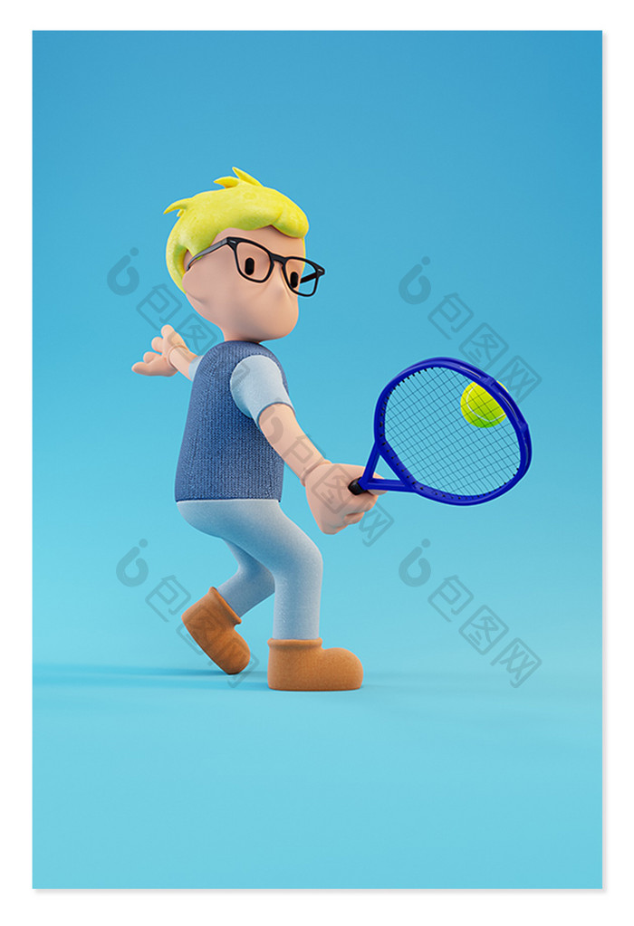 C4D创意卡通网球少年运动人物模型
