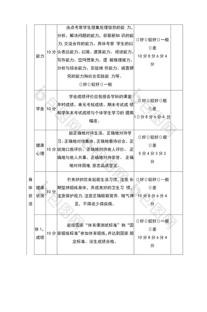 学生综合素质评价表word模板