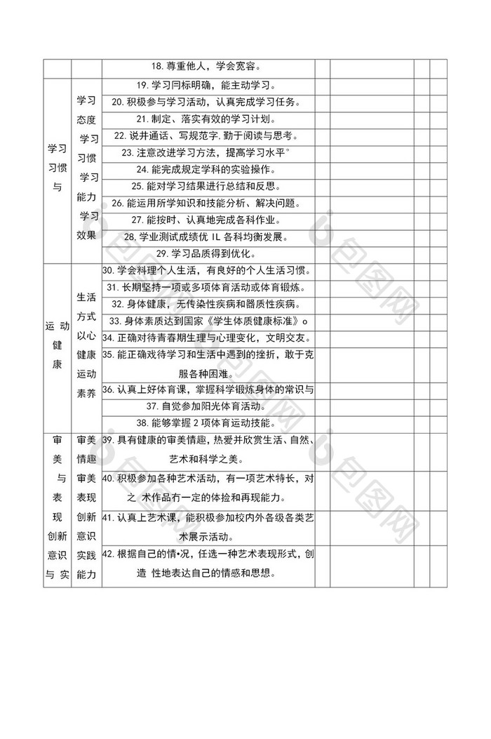 初中学生综合素质评价表word模板