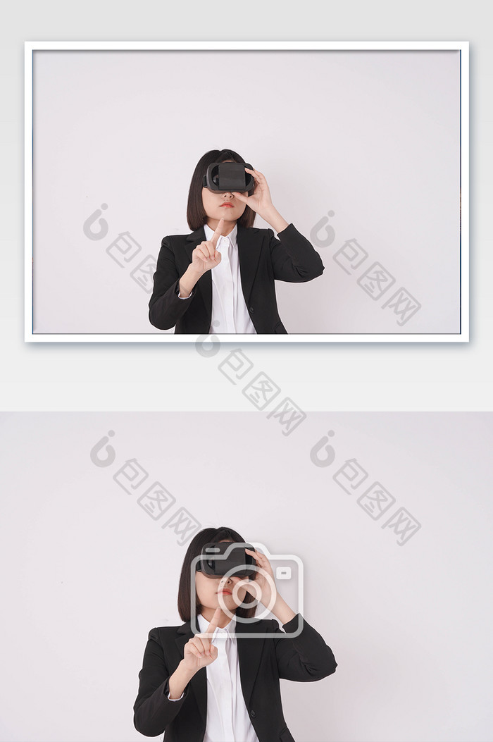 现代科技戴VR眼镜女孩