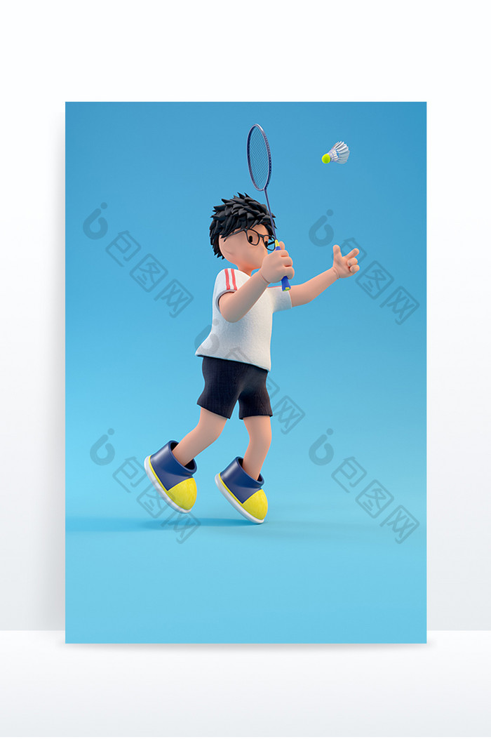 C4D创意卡通羽毛球少年运动人物模型