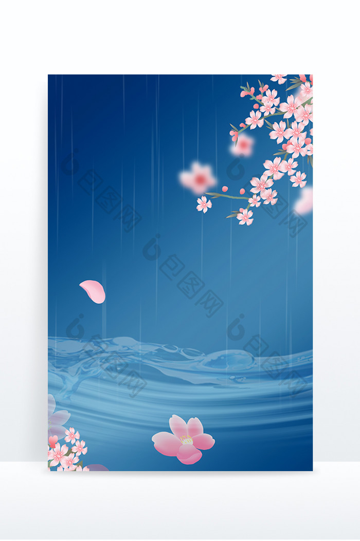 蓝色古风桃花流水节气 背景下载 包图网
