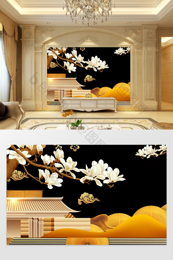 新中式浮雕风格大气背景墙图片图片