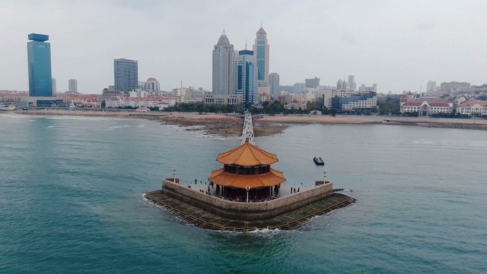 大气山东青岛栈桥风景区航拍