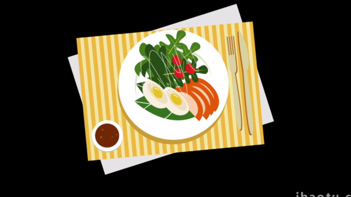 卡通写实食物美食素菜沙拉MG动画