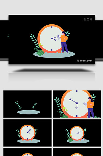 卡通创意时钟人物商务办公MG动画图片