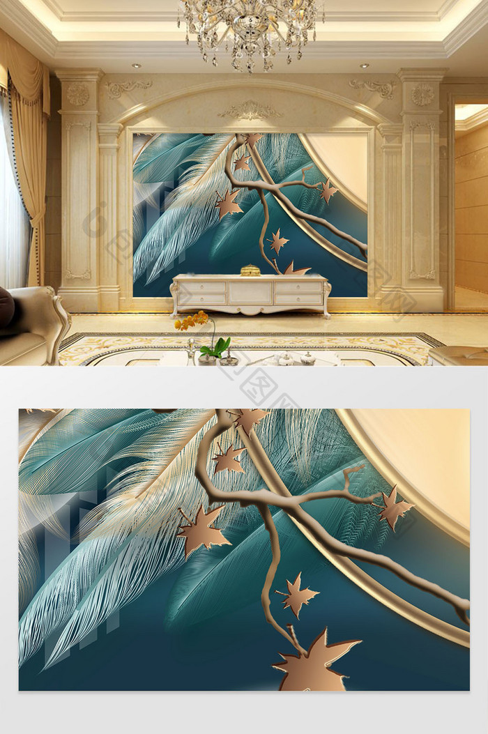 中式浮雕山水抽象电视背景墙