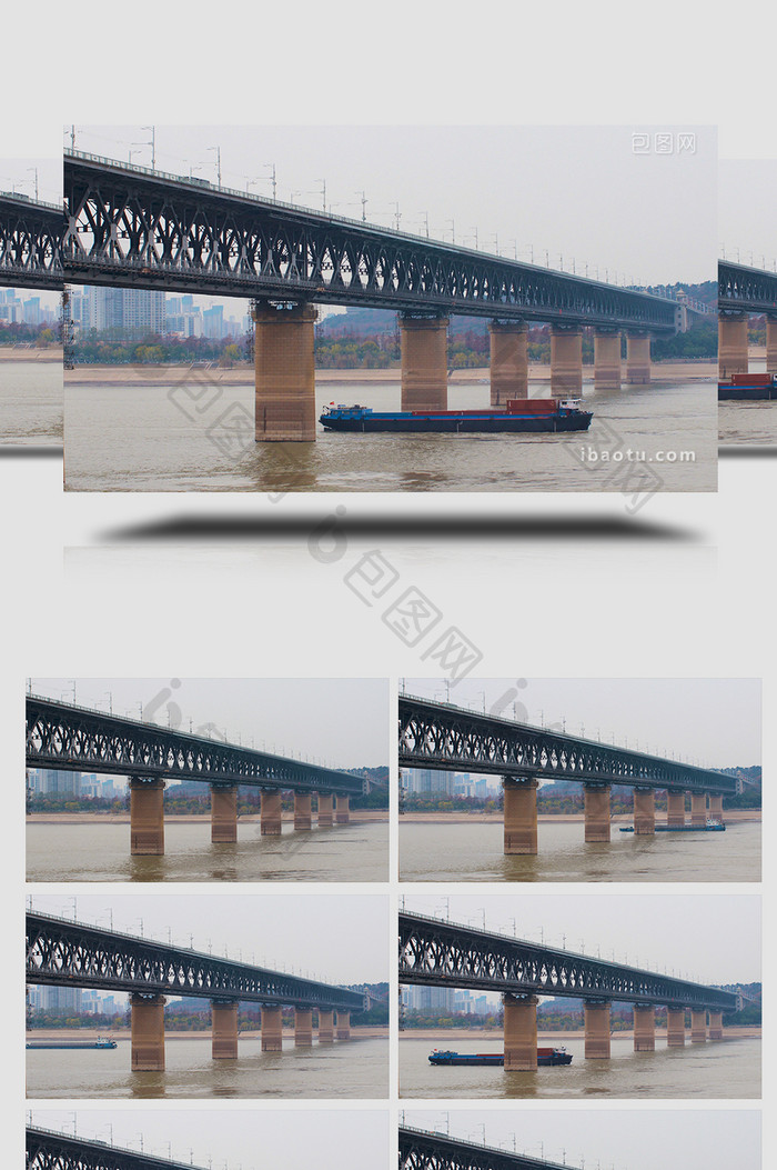 城市地标武汉长江大桥水上交通运输实拍