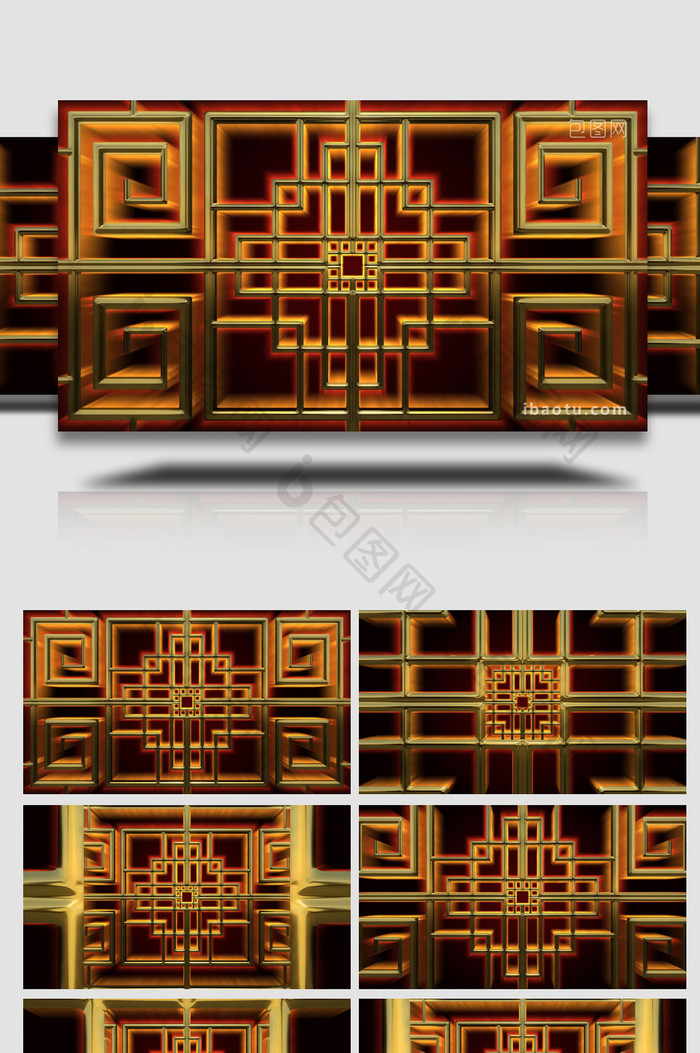 东方文化中国风金色窗框图案背景视频素材