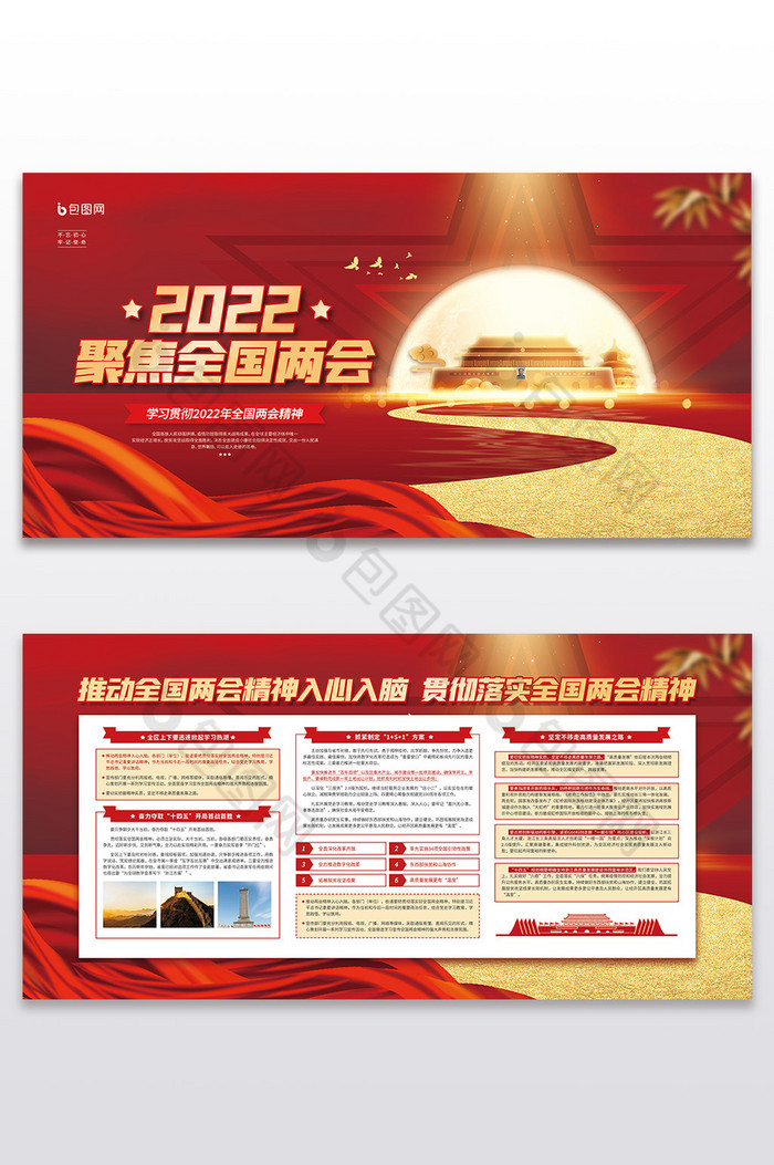 聚焦2022全国两会党建展板二件套图片图片