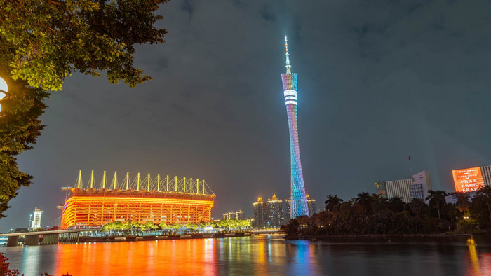 城市夜景廣州塔夜晚燈光秀延時視頻