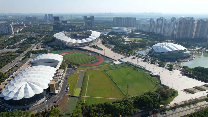 震撼城市地标昆山体育场4k航拍