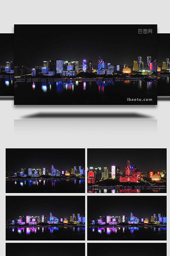 城市夜景杭州钱江新城灯光秀4K航拍实拍图片