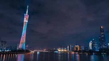 城市夜景广州广州塔夜景珠江风光延时