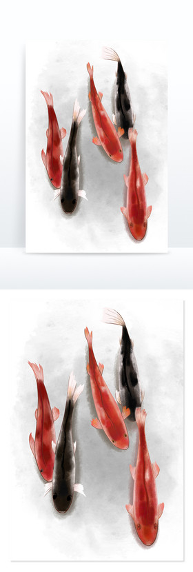 中国风水墨彩色鲤鱼写意图片