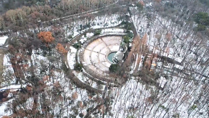 自然风景南京音乐台风景区雪景冬景4K航拍