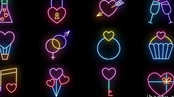 12个霓虹灯发光情人节元素动画AE模板