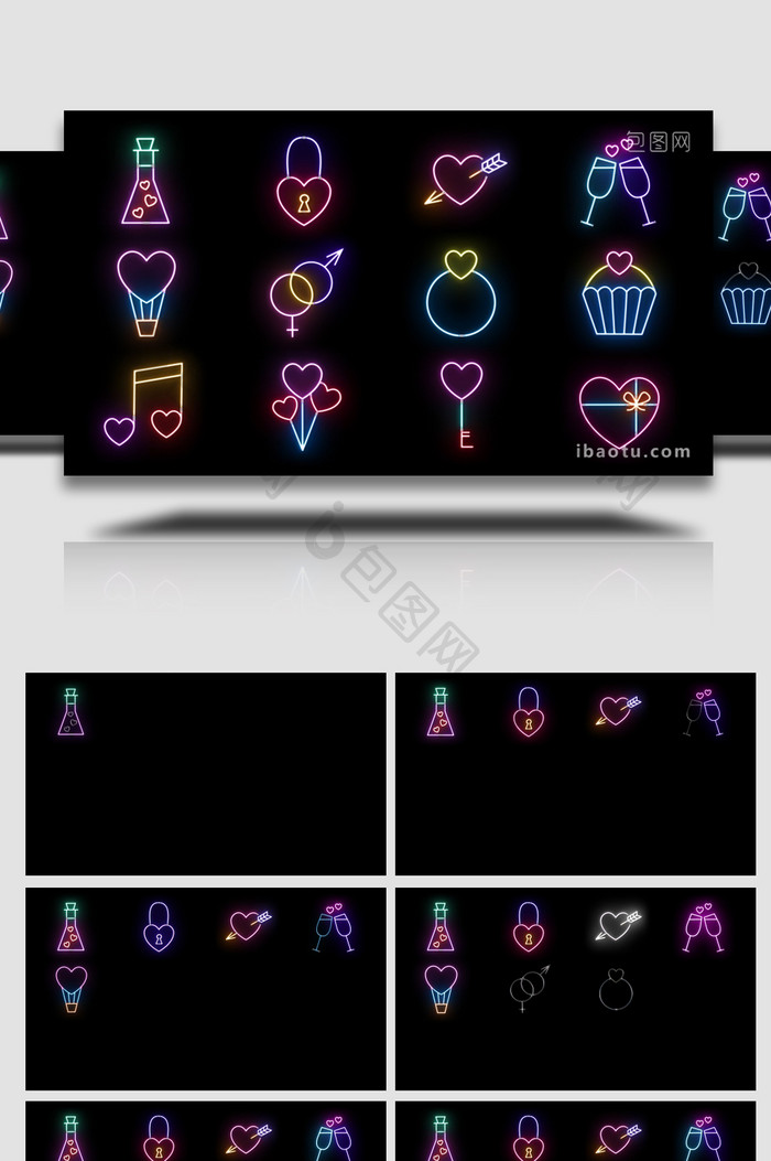 12个霓虹灯发光情人节元素动画AE模板