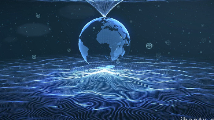 科技风蓝色粒子地球高清背景视频