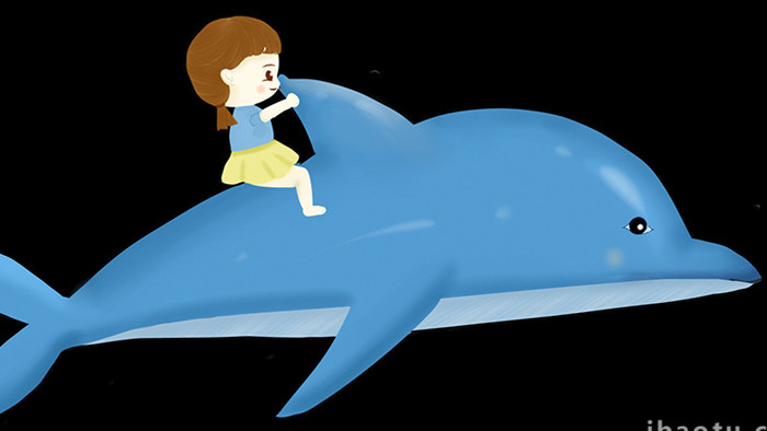 易用卡通插画mg动画夏天类海豚和女孩
