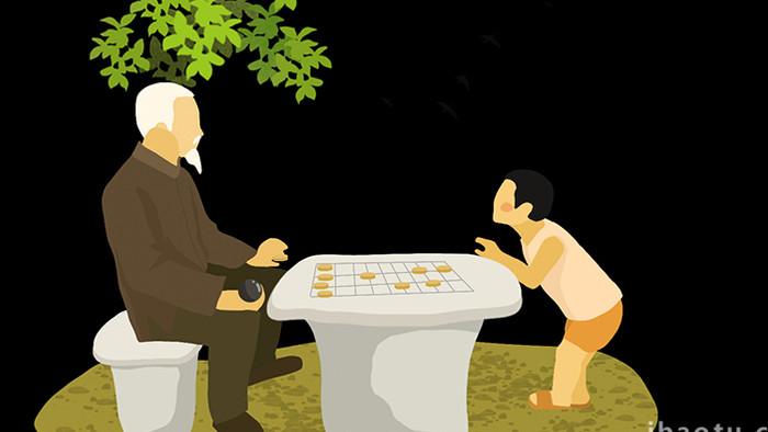 易用卡通类mg动画组合素材老人和小孩下棋